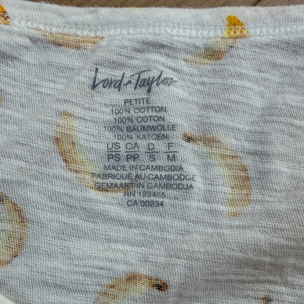 Lord & Taylor White Short Sleeve Tee with Yellow Banana Print - Picture 3 of 7